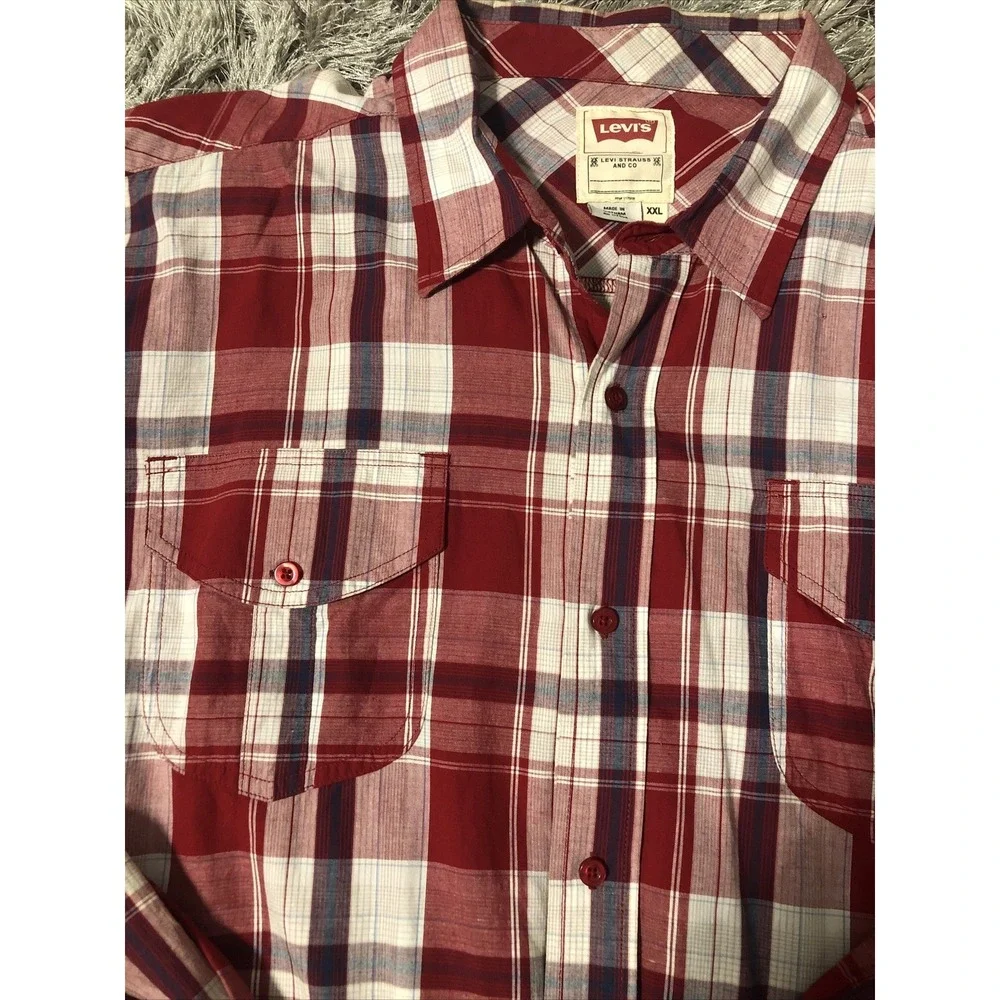 Levis Mens Red Plaid  Casual‎ Button Up Shirt Size XXL